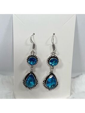 Blue Topaz Synthetic Gemstone 925 Earrings